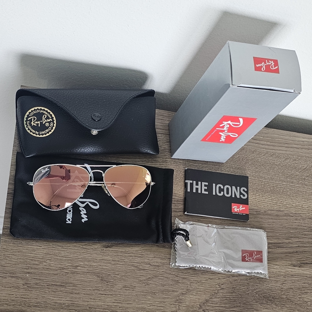 RayBan Ray Ban Aviator RB3025 Rose Gold Copper Silver Mirror metal